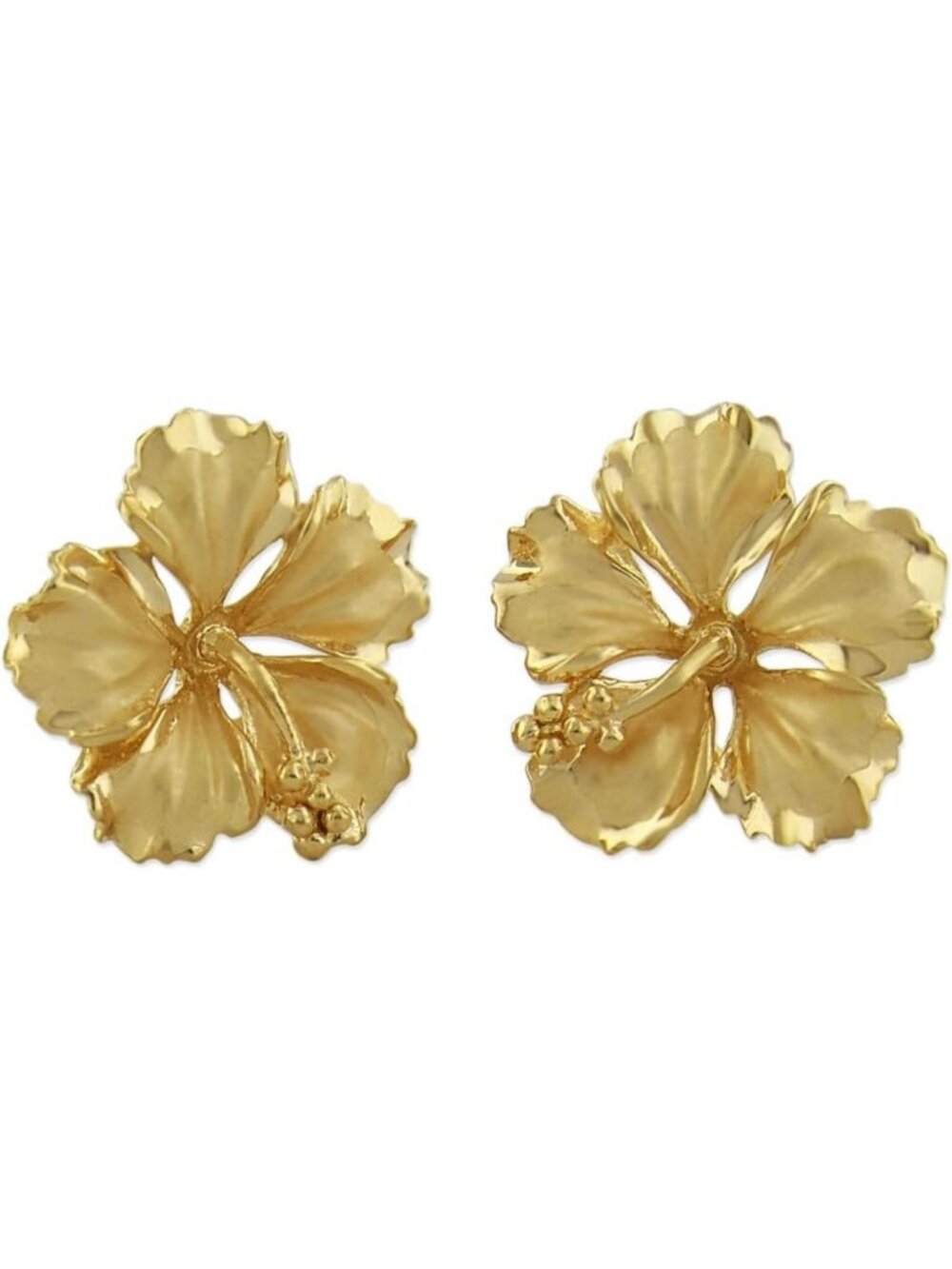 Beautiful Sterling Silver Hibiscus Stud Earrings - 5/8 Inch Floral Design